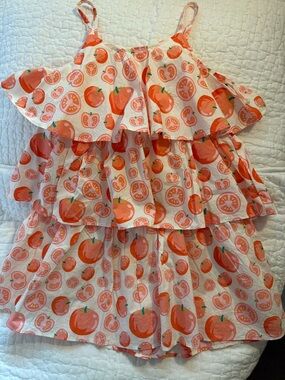 Girls' Tiered Tomato-Print Sundress in Pink and Orange